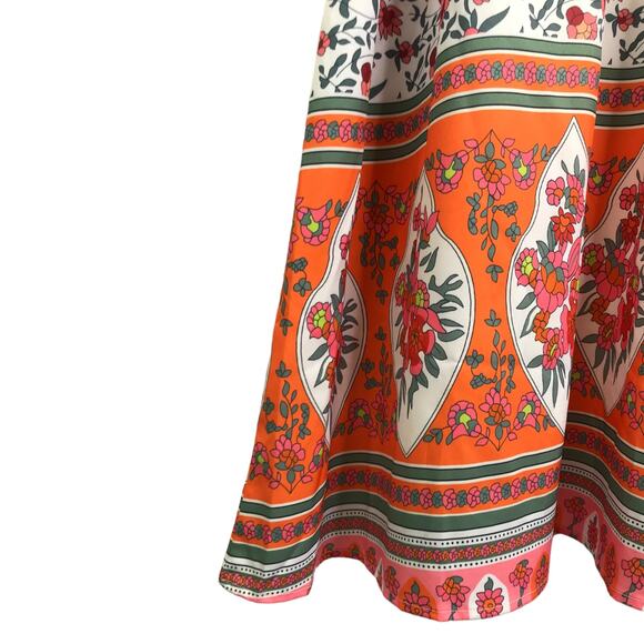 Made With Love Dress Womens M Orange Pink Floral VNeck Bell Sleeve Boho Cover Up - Picture 6 of 8